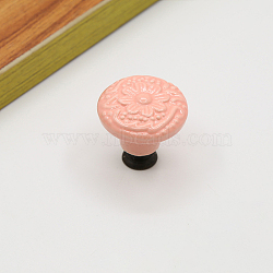 Porcelain Cabinet Door Knobs, Kitchen Drawer Pulls Cabinet Handles, Flat Round with Flower Pattern, Pink, 34x32mm(CABI-PW0001-075B)