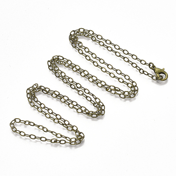 Brass Cable Chain Necklace Making, with Lobster Claw Clasps, Antique Bronze, 32 inch(81.5cm)