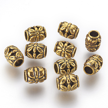 Tibetan Style Alloy Beads, Antique Golden Color, Lead Free & Nickel Free & Cadmium Free, Barrel, Size: about 8.5mm in diameter, 10.5mm thick, hole: 4.5 mm