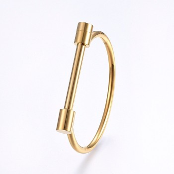 Ion Plating(IP) 304 Stainless Steel Bangles, Real 18K Gold Plated, 2-1/2 inch(6.3cm)x1-7/8 inch(4.7cm), 4~9mm