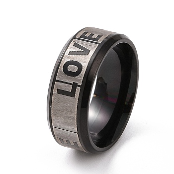 201 Stainless Steel  Word Love Finger Ring for Valentine's Day, Electrophoresis Black & Stainless Steel Color, Inner Diameter: 17mm