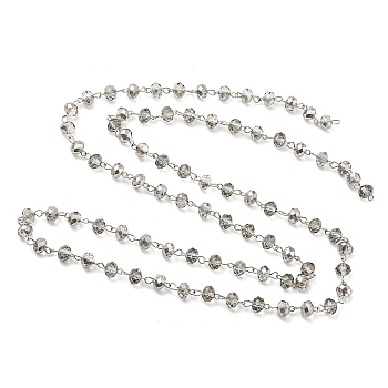 Handmade Rondelle Glass Beads Chains for Necklaces Bracelets Making, with Iron Eye Pin, Unwelded, Light Grey, 39.3 inch, about 88pcs/strand
