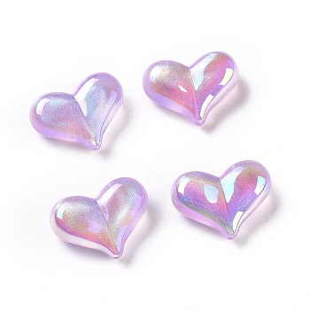 UV Plating Rainbow Iridescent Acrylic Beads, with Glitter Powder, Heart, Medium Purple, 16.5x22.5x9mm, Hole: 1.6mm