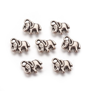 Tibetan Style Alloy Pendants, Elephant, Antique Silver, Lead Free and Cadmium Free and Nickel Free, 11x11x2mm, Hole: 2.5mm
