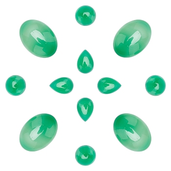 SUNNYCLUE 12 Pcs 3 Style Natural Agate Cabochons, Dyed, Teardrop & Oval & Half Round, Green, 12mm