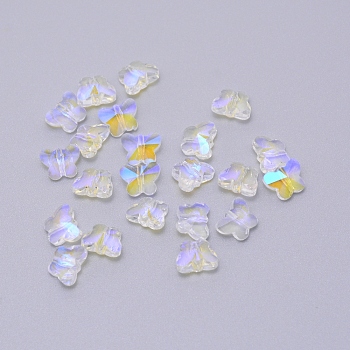 Transparent Electroplate Glass Beads, Faceted, Butterfly, AB Color Plated, Clear AB, 8x10x5.5mm, Hole: 1mm