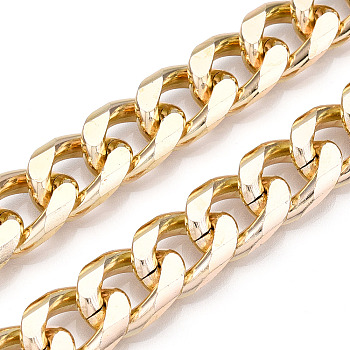 Aluminum Faceted Curb Chains, Diamond Cut Cuban Link Chains, Unwelded, Light Gold, 18.5x13.5x4mm