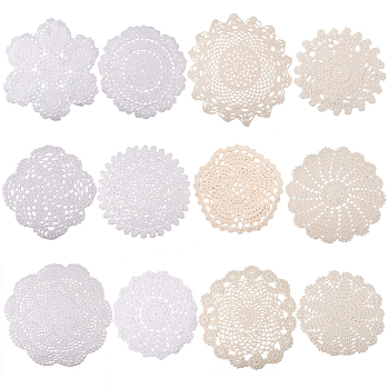 Woven Crochet Coasters Table Mats, for Table Toppers Home Decoration, Floral Pattern, Old Lace, 115~255x2~3mm, 12pcs/set