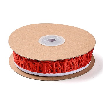 Christmas Merry Xmas Felt Lace Trim, Polyester Word Trim Embellishment, for Christmas Party Decoration, Red, 7/8 inch(23mm), about 10.94 Yards(10m)/Roll