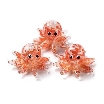 Handmade Lampwork Beads, with Enamel, Octopus, Coral, 13.5~15x20.5~24.5x21.5~24.5mm, Hole: 1.6~2mm