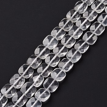 Natural Quartz Crystal Beads Strands, Rock Crystal, Square, Faceted, 10x10x3.5mm, Hole: 1mm, about 40pcs/strand, 15.35 inch(39cm)