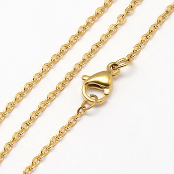 Trendy Unisex 304 Stainless Steel Cable Chain Necklaces, with Lobster Clasps, Golden, 17.7 inch(44.9cm), 2x1.5x0.3mm