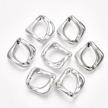 UV Plating ABS Plastic Linking Rings, Quick Link Connectors, For Curb Chains Making, Unwelded, Twist, Platinum, 26x25x14mm, Inner Diameter: 22x14mm