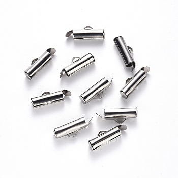 304 Stainless Steel Slide On End Clasp Tubes, Slider End Caps, Stainless Steel Color, 6x13x4mm, Hole: 3x1.5mm, Inner Diameter: 3mm