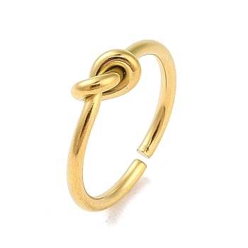 Simple Knotted 304 Stainless Steel Open Cuff Ring for Women Men, Real 18K Gold Plated, Knot: 6.5x7.5mm, 1.8mm, Adjustable