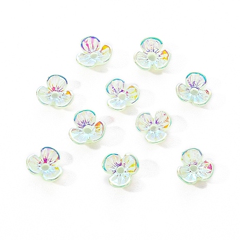 Electroplated 3-petal Flower Resin Cabochons, Nail Art Decoration Accessories, Light Green, 6x6.5x2.5mm, Hole: 1mm, 10pc/bag