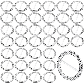 400Pcs Resin Ribbon Buckles, Dress Slide Buckles, Rhinestone Settings, Flat Round, Silver, 65.4x3.2mm
