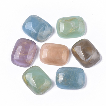 Acrylic Cabochons, with Gold Sand, Two Tone, Imitation Gemstone Style, Rectangle, Mixed Color, 16x12x5mm