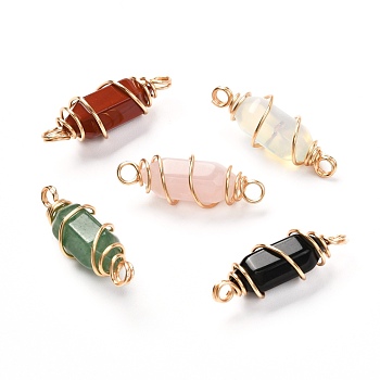 Natural & Synthetic Gemstone Linnks, with Real 18K Gold Plated Eco-Friendly Copper Wire, Double Terminated Pointed, Bullet, 29~30x10~10.5mm, Hole: 3~3.5mm