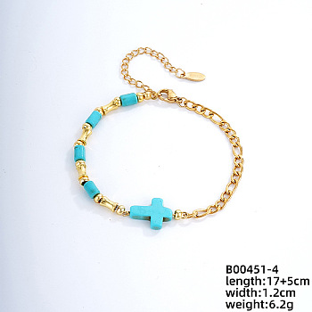 Fashionable Korean Style Brass Synthetic Turquoise Bracelets, Cross, 6-3/4 inch(17cm)