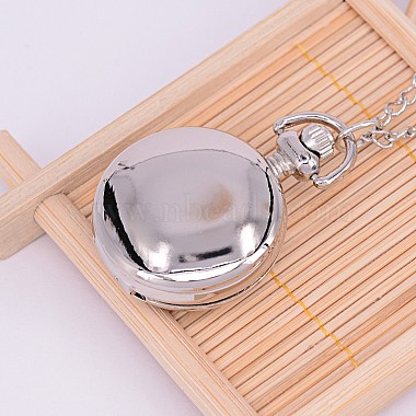 Alloy Flat Round with Cat Printed Porcelain Openable Pendant Necklace Quartz Pocket Watch(WACH-M126-33)-2