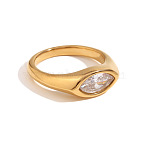 316L Stainless Steel with Cubic Zirconia Finger Rings, Horse Eye, Golden, Clear, US Size 6(16.5mm)(FS-WGB17C9-07)
