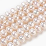 Natural Cultured Freshwater Pearl Beads Strands, Potato, White, 8~9mm, Hole: 0.5mm, about 47pcs/strand(X-PEAR-S001-8-9mm-3)