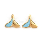 304 Stainless Steel Enamel Pendants, Fishtail Charms, Ion Plating(IP), Real 18K Gold Plated, Light Blue, 13x15.5x4.5mm, Hole: 1.5mm(STAS-K293-23G-02)