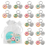 24Pcs Opaque Resin Donut & Alloy Flat Round with Quote Word Keychains, with Iron Split Key Rings, Platinum, 49mm(KEYC-TAC00074)