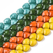 Opaque Solid Color Glass Beads Strands, Top Drilled Beads, Faceted, Teardrop, Mixed Color, 12x13x11mm, Hole: 1mm, about 50pcs/strand, 15~15.19 inch(38.1~38.6cm)(GLAA-N045-001)