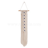 Cotton Cord Macrame Woven Tassel Wall Hanging, with  Resin Evil Eyes, Boho Style Hanging Ornament with Wood Sticks, for Home Decoration, Floral White, 650x200mm(PW23060700090)
