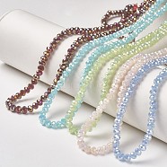 Electroplate Glass Beads Strands, Imitation Jade Beads, Full Rainbow Plated, Faceted, Rondelle, Mixed Color, 6x5mm, Hole: 1mm, about 85~88pcs/strand, 16.1~16.5 inch(41~42cm)(EGLA-A034-J6mm-T)