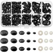 Resin Doll Craft Eyes and Noses with Washers, for Crochet Toy and Stuffed Animals, Oval, Black, 5~13x6~17x14~16mm, Pin: 3~6mm, 125pcs/box(DIY-WH0209-04)