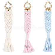 CHGCRAFT 3 Strands 3 Colors Golden Tone Alloy Heart Keychain Clasps, Hand-Woven Cotton Rop, Mixed Color, 175x28x8mm, 1strand/color(AJEW-CA0002-11)