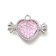 Transparent Pink Resin Rhinestone Charms, Heart Charms, with Alloy Findings, Platinum, 15x21x4.5mm, Hole: 1.6mm(FIND-B015-01A-P)