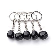 Natural Obsidian Keychain, with Iron Findings, Platinum, 85~94mm(G-Q484-D03)