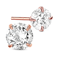 SHEGRACE 925 Sterling Silver Ear Studs, with AAA Cubic Zirconia, Clear, 4mm(JE536A-02)