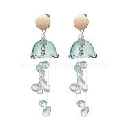 Glass Jellyfish with Shell Pearl Beaded Dangle Stud Earrings, Golden Brass Long Drop Earrings for Women, Aqua, 74~76mm, Pin: 0.7mm(EJEW-TA00217)