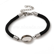 Milan Cord & 304 Stainless Steel Bracelets Making, with Round Tray, Black, Tray: 14mm, 7-1/4 inch(18.5cm)(MAK-H004-02F-P01)