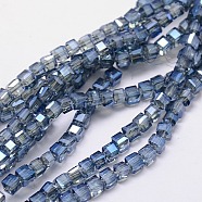 Electroplate Glass Bead Strands, Full Rainbow Plated, Faceted, Cube, Cornflower Blue, 4x4x4mm, Hole: 1mm, about 98pcs/strand, 15.7 inch(EGLA-J028-4x4mm-F27)