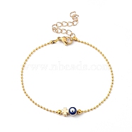 Beaded Bracelets, with Brass Clover Beads & Ball Chains, Evil Eye Alloy Enamel Beads, 304 Stainless Steel Lobster Claw Clasps, Golden, 7-1/2 inch(19cm)(BJEW-JB05417-02)