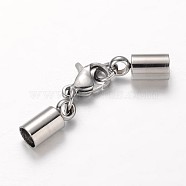 304 Stainless Steel Tube Cord Ends, with Lobster Claw Clasps, Stainless Steel Color, 35mm, Hole: 4mm(STAS-I045-50)