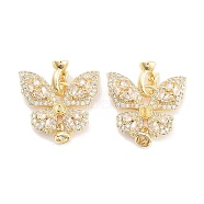 Brass with Cubic Zirconia Fold Over Clasps, Butterfly, Real 18K Gold Plated,  26mm long, clasp: 10x8x5mm, butterfly: 19x23.5x6mm, pin: 1mm, pendant: 5.5x4.8mm(KK-P271-14G)
