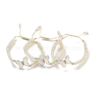 Opalite Braided Round Bead Bracelets, Adjustable Brass Gems Butterfly Bracelets for Women, Inner Diameter: 2-1/8~3-1/4 inch(5.5~8.1cm)(BJEW-K251-06J)