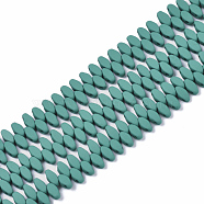 Spray Painted Non-magnetic Synthetic Hematite Multi-Strand Links, for Tile Elastic Bracelets Making, Oval, Teal, 5x2.5x2mm, Hole: 0.9mm, about 250~253pcs/strand, 16.54 inch(42cm)(G-R468-05-03)