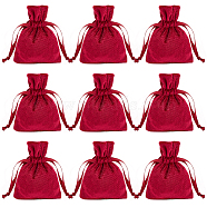 10Pcs Velvet Storage Bags, Drawstring Bags, Rectangle, Dark Red, 9x7x0.3cm(TP-BBC0001-12B-01)