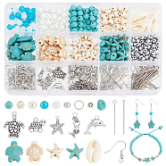 Elite DIY Synthetic Turquoise Beaded Dangle Earring Making Kit, Natural Shell Ocean Theme Earrings, Mixed Color, 4~30x4~16x0.8~8mm, Hole: 1~2mm(DIY-PH0022-46)