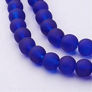 Transparent Glass Bead Strands, Frosted, Round, Blue, 8mm, Hole: 1~1.6mm, about 99pcs/strand, 31.4 inch(X-GLAA-S031-8mm-09)