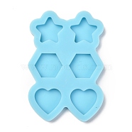 Pendant Silicone Molds, Resin Casting Molds, For UV Resin, Epoxy Resin Jewelry Making, Star & Hexagon & Heart, Dark Cyan, 62x41.5x7mm(X-DIY-P022-08)