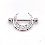 304 Stainless Steel Clear Cubic Zirconia Moon Nipple Rings, Nipple Stirrup, Stainless Steel Color, 19mm(WG994A5-15)